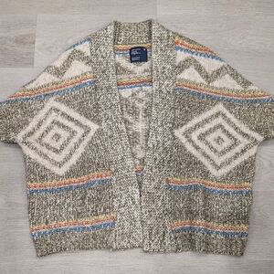 American Eagle Chunky Wool Alpaca Aztec Tribal Open Front Poncho Cardigan XS/S